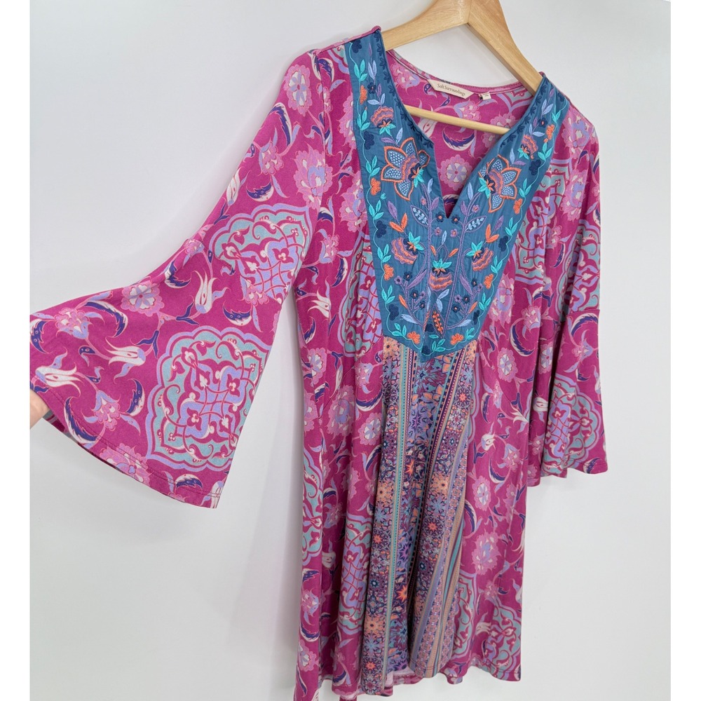 Soft Surroundings Women's Tunic Pink Purple Embroidered Floral Boho Festival‎ - Picture 5 of 10